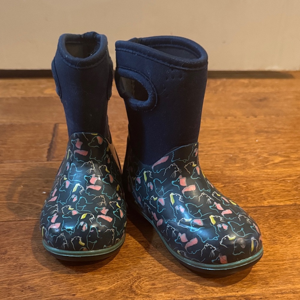 L.L. Bean Kids' Navy and Colorful Pattern Rain Boots